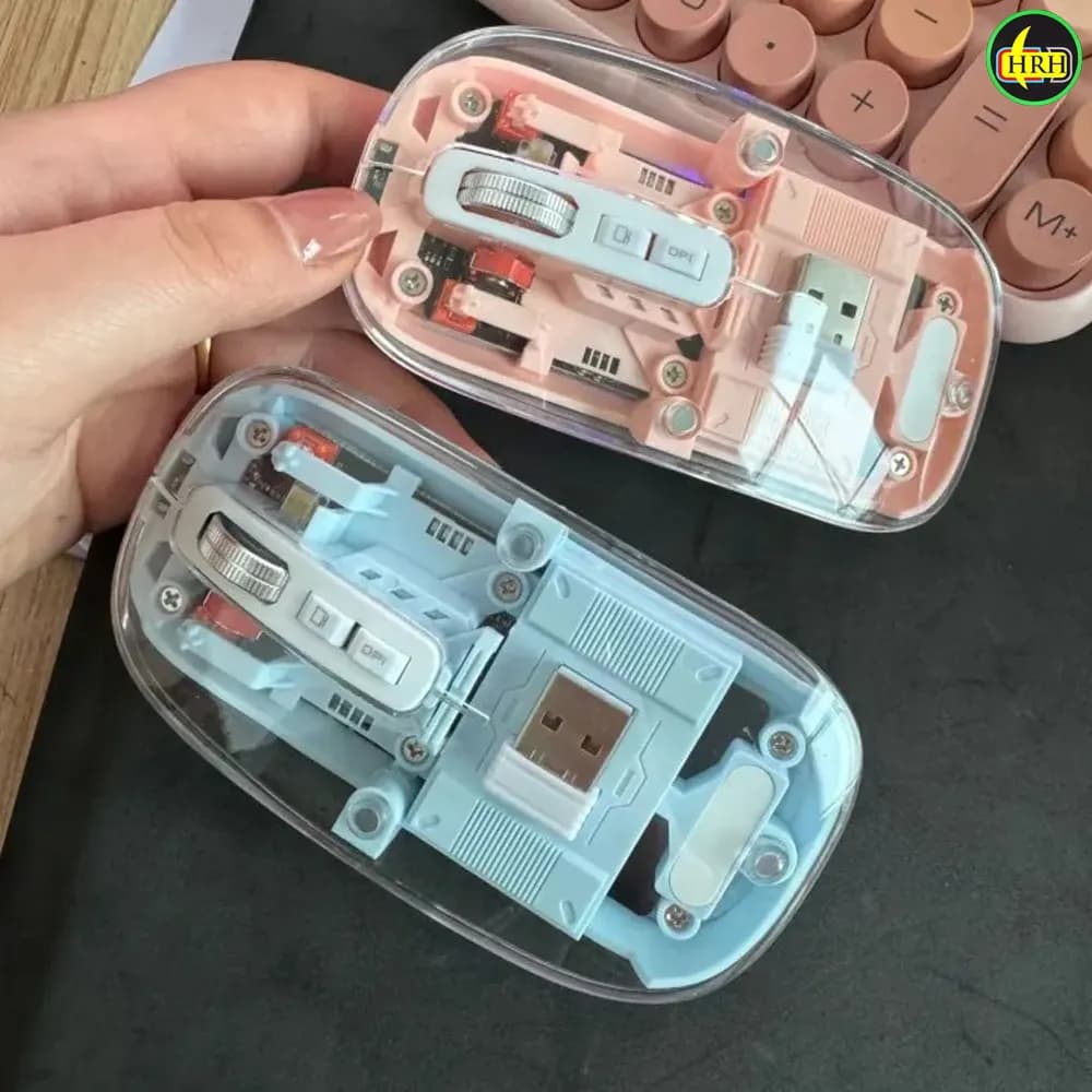 WM30 Transparent Crystal 2.4G + Bluetooth Magnetic Wireless Mouse In Bangladesh bt HRH Shopping